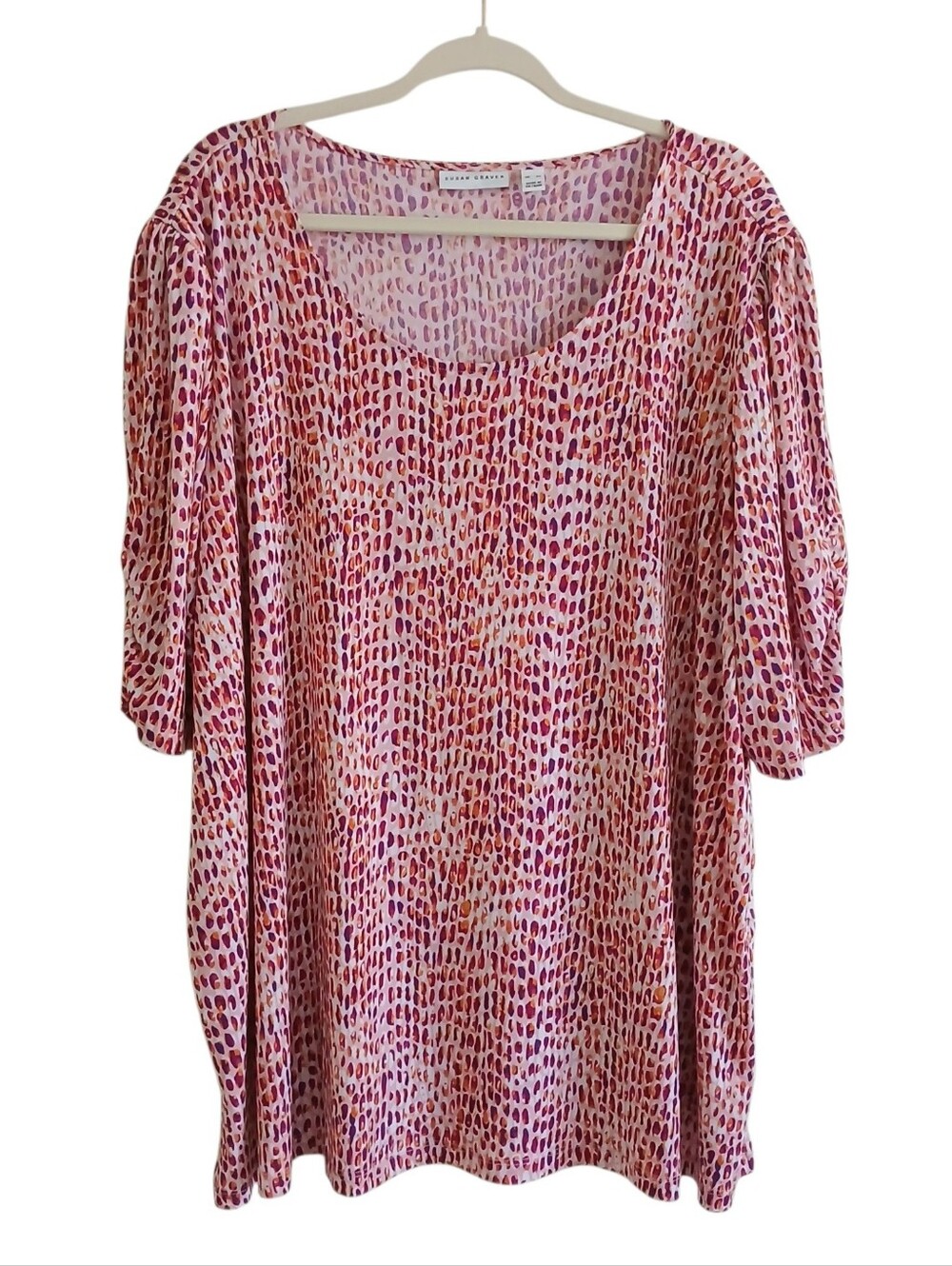 SUSAN GRAVER Ruched Sleeve Tunic Women's 4X Geometric Print Relaxed Fit Feminine